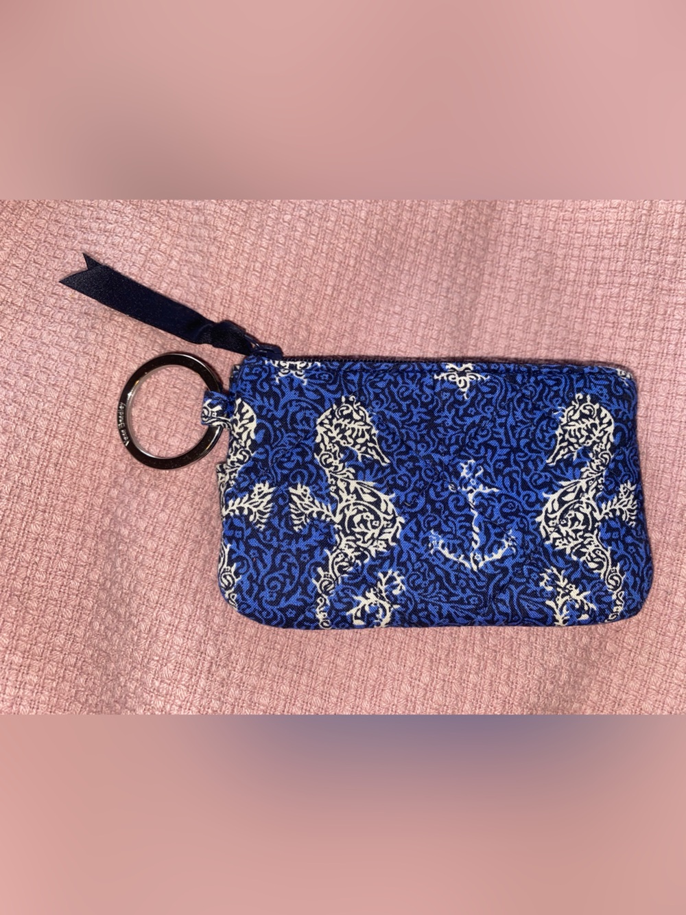 Vera Bradley Royaln Blue and White Seahorse Paisley Wristlet ID Case - Picture 9 of 15